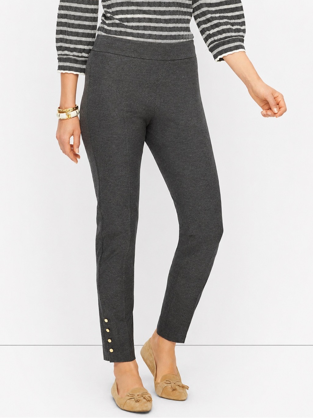Talbots Skinny Ankle Pants XL Charcoal Gray Stretch Pull On Crest Snap Hem NWT